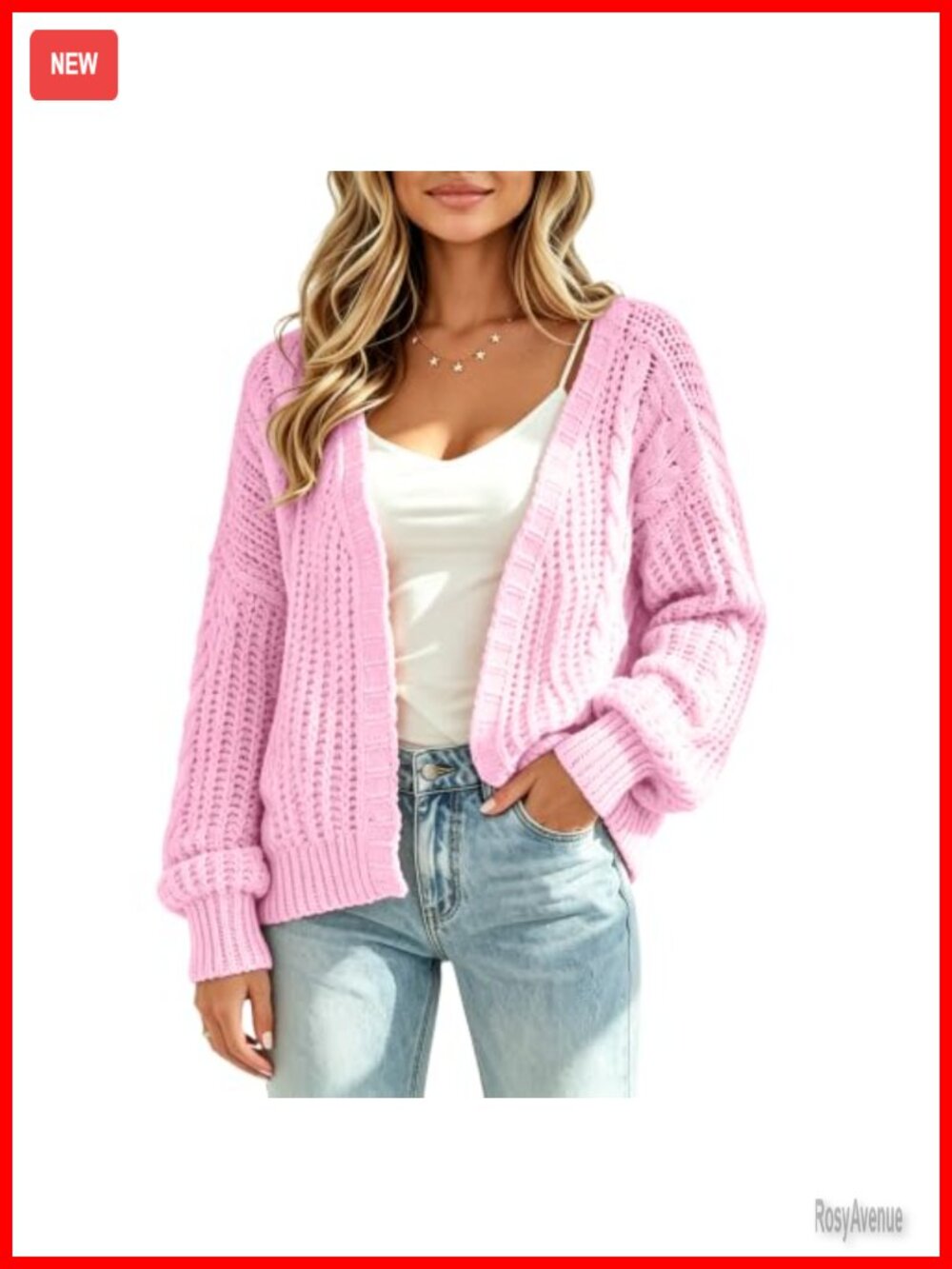 Women's Chunky Cable Knit Open Front Cropped Cardigan Long Sleeve Loose Knit